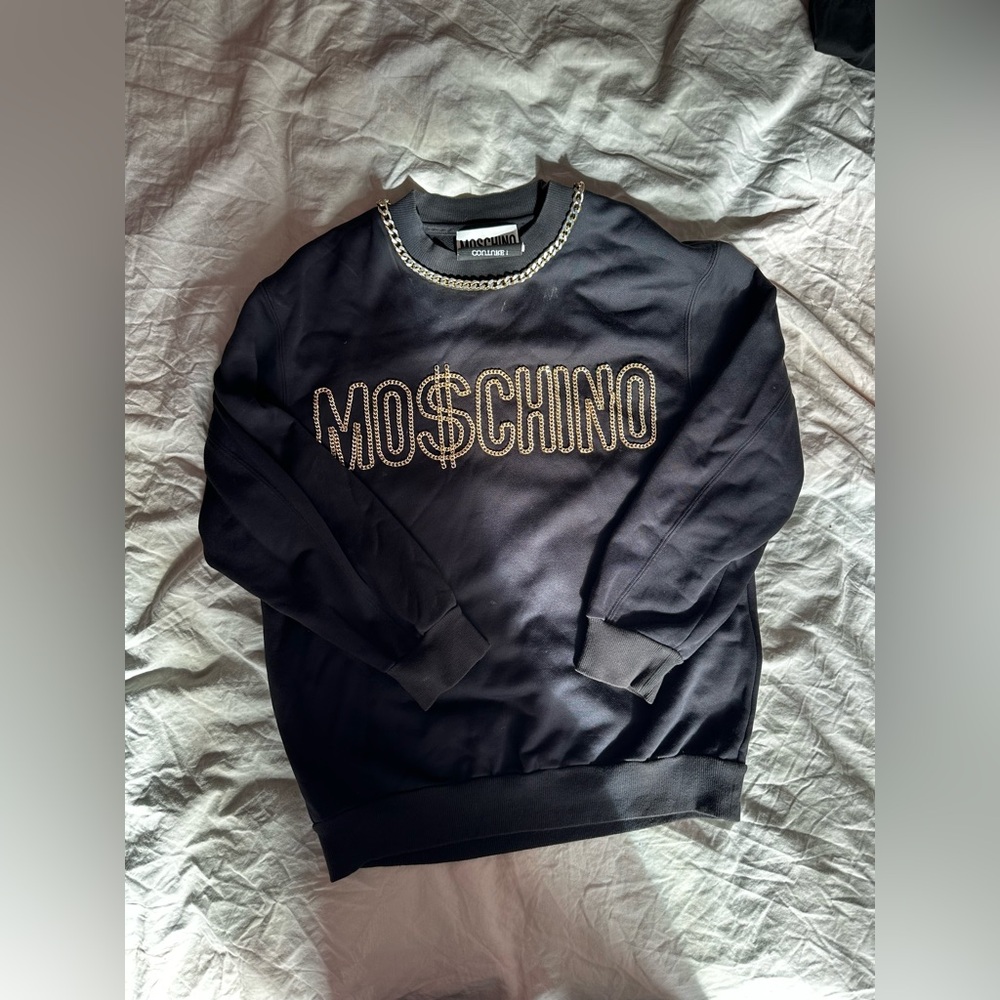 Vintage Moschino Couture Mo$chino Logo Chain Sweatshirt Black Gold Chain size 6